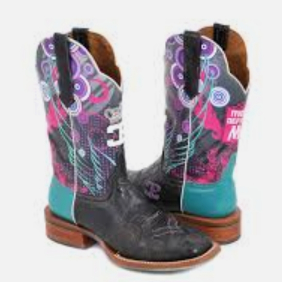 CINCH Edge "QUEENISM" black marbled leather cowgirl western boots square toe sz7 - Picture 2 of 16